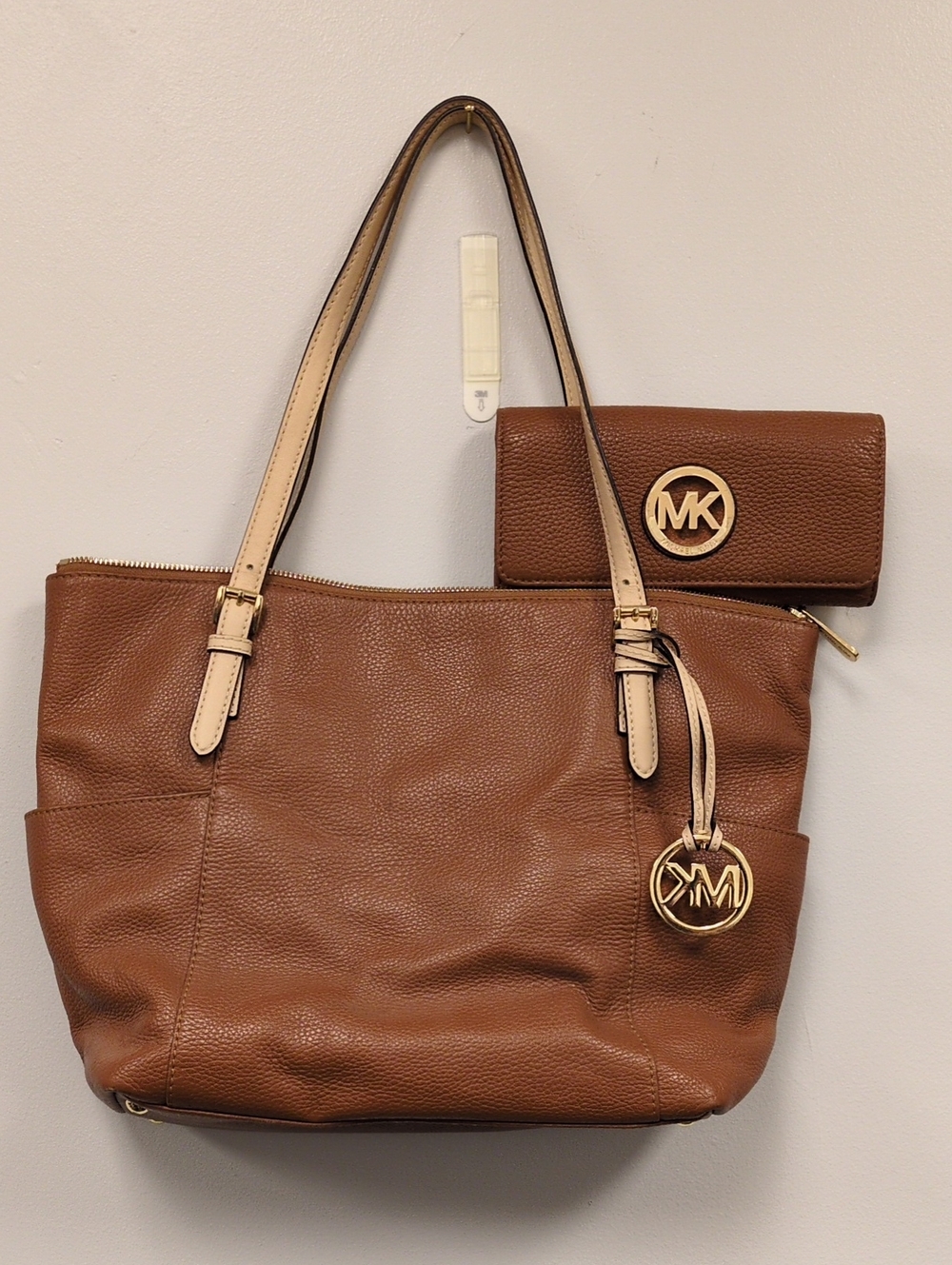 Michael Kors Tan-Brown Pebbled Leather Tote with Matching Wallet